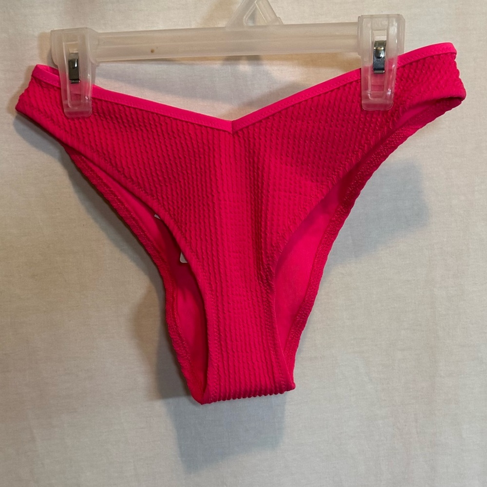 AA-459 Aerie NWT Cheeky Pink‎ Ribbed Summer Swim Bikini Bottoms Size XS